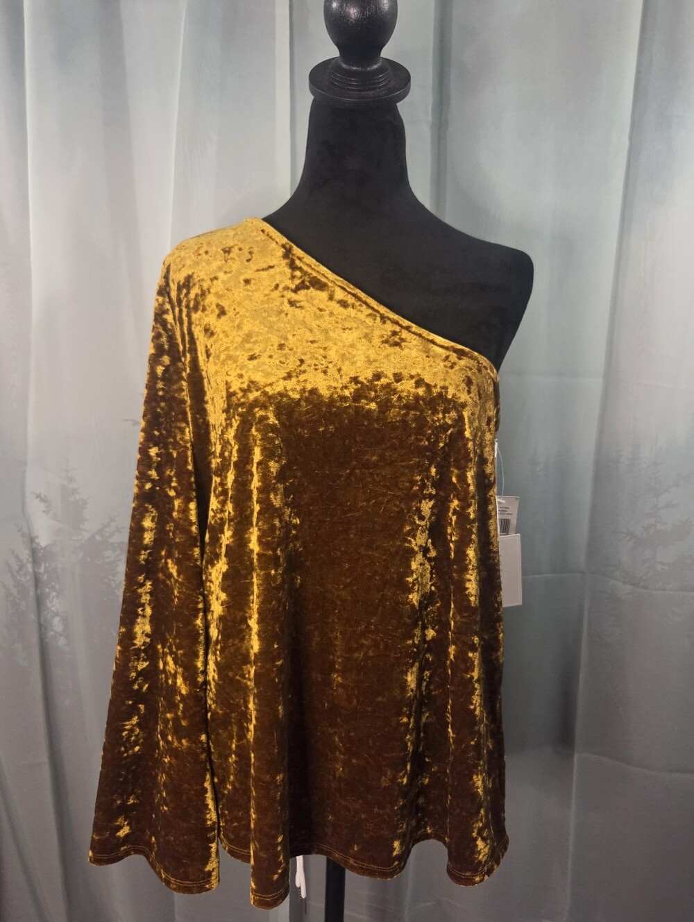 1. State One-Shoulder Velvet Blousr in Mustard Gold NWT